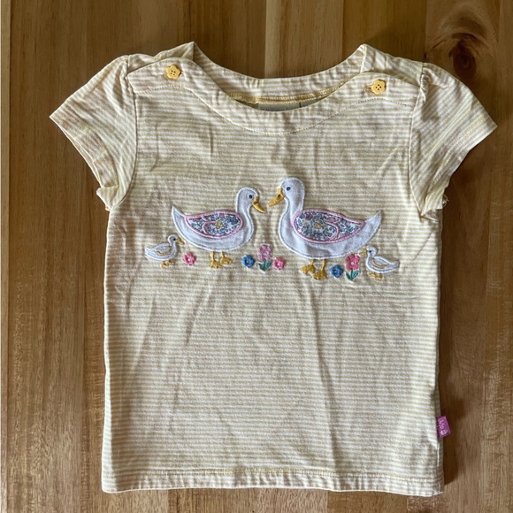 JoJo Maman Bébé Embroidered Yellow Striped T-Shirt with Ducks, Size 3/4 - Picture 2 of 6